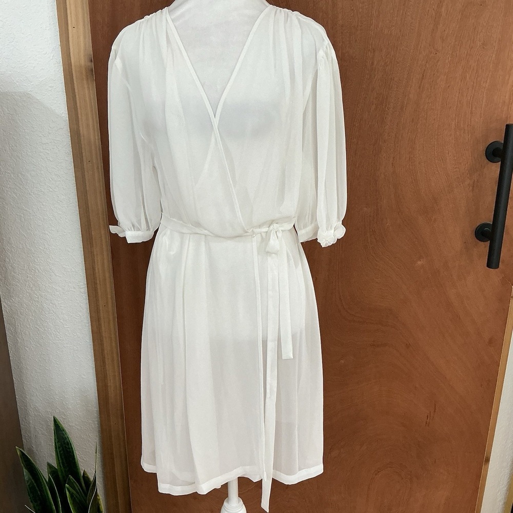 Oscar De La Renta Sheer White Bridal Wrap Size Large 90's Lingerie Robe Boudoir - Picture 4 of 15